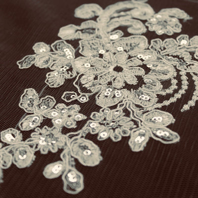 Brianna IVORY Polyester Floral Embroidery with Sequins on Mesh Lace Fabric by the Yard - 10020