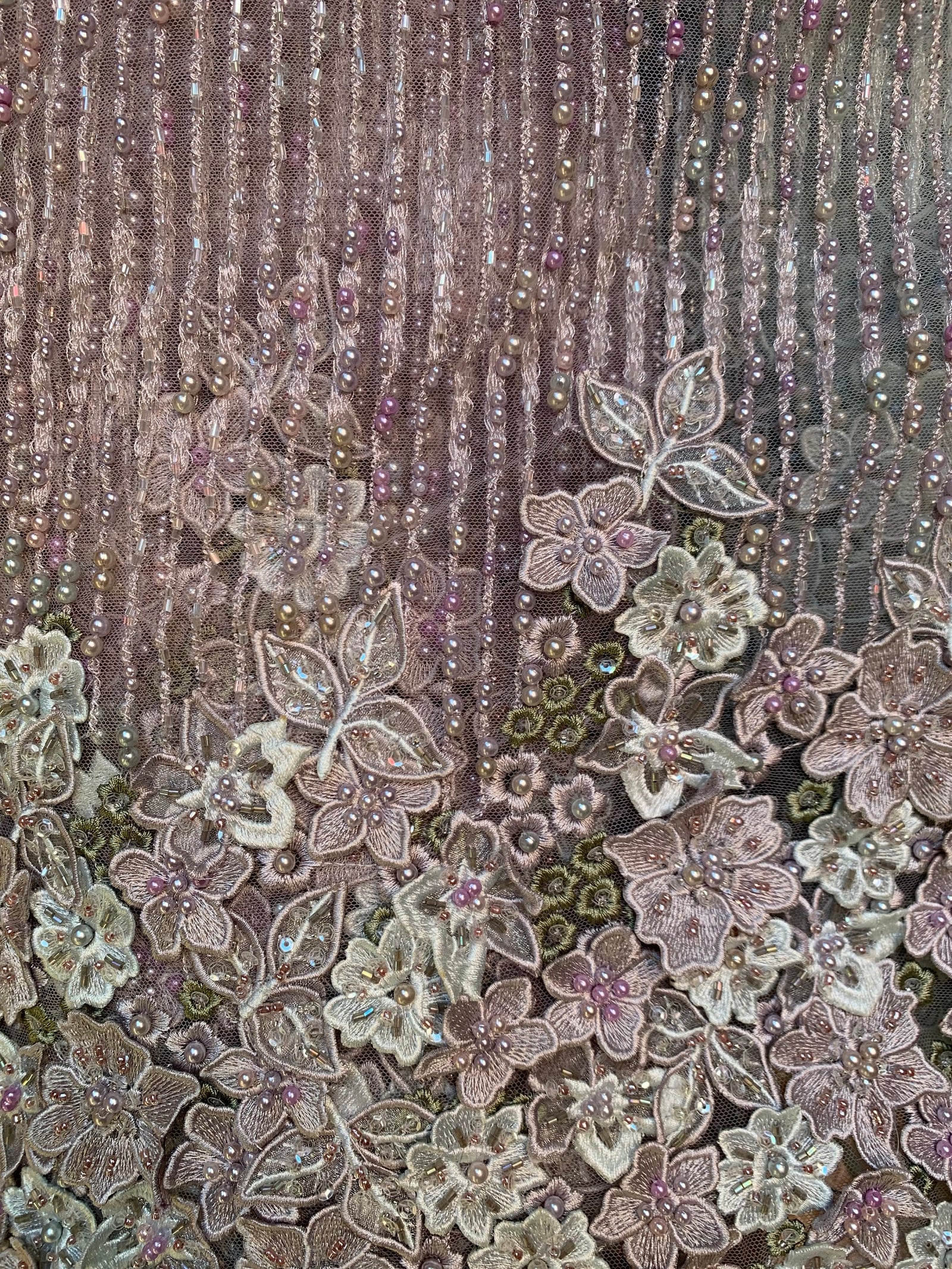 Carolina MAUVE Polyester 3D Beaded Floral Embroidery on Mesh Lace Fabric by the Yard - 10127