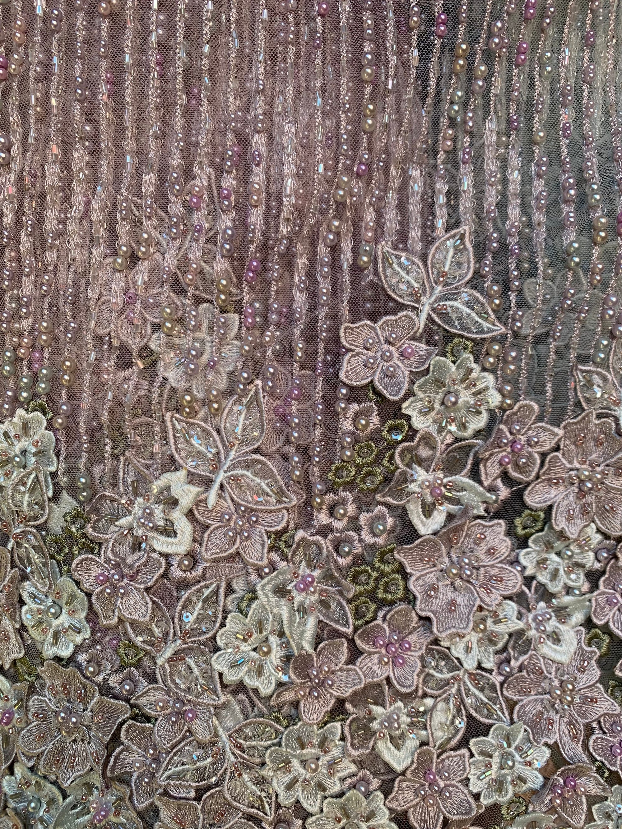 Carolina MAUVE Polyester 3D Beaded Floral Embroidery on Mesh Lace Fabric by the Yard - 10127