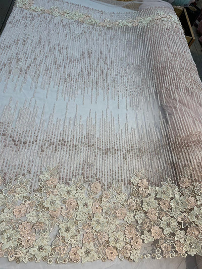 Carolina MAUVE Polyester 3D Beaded Floral Embroidery on Mesh Lace Fabric by the Yard - 10127