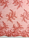 Callie CORAL Polyester Floral Corsage Embroidery on Mesh Lace Fabric by the Yard - 10025