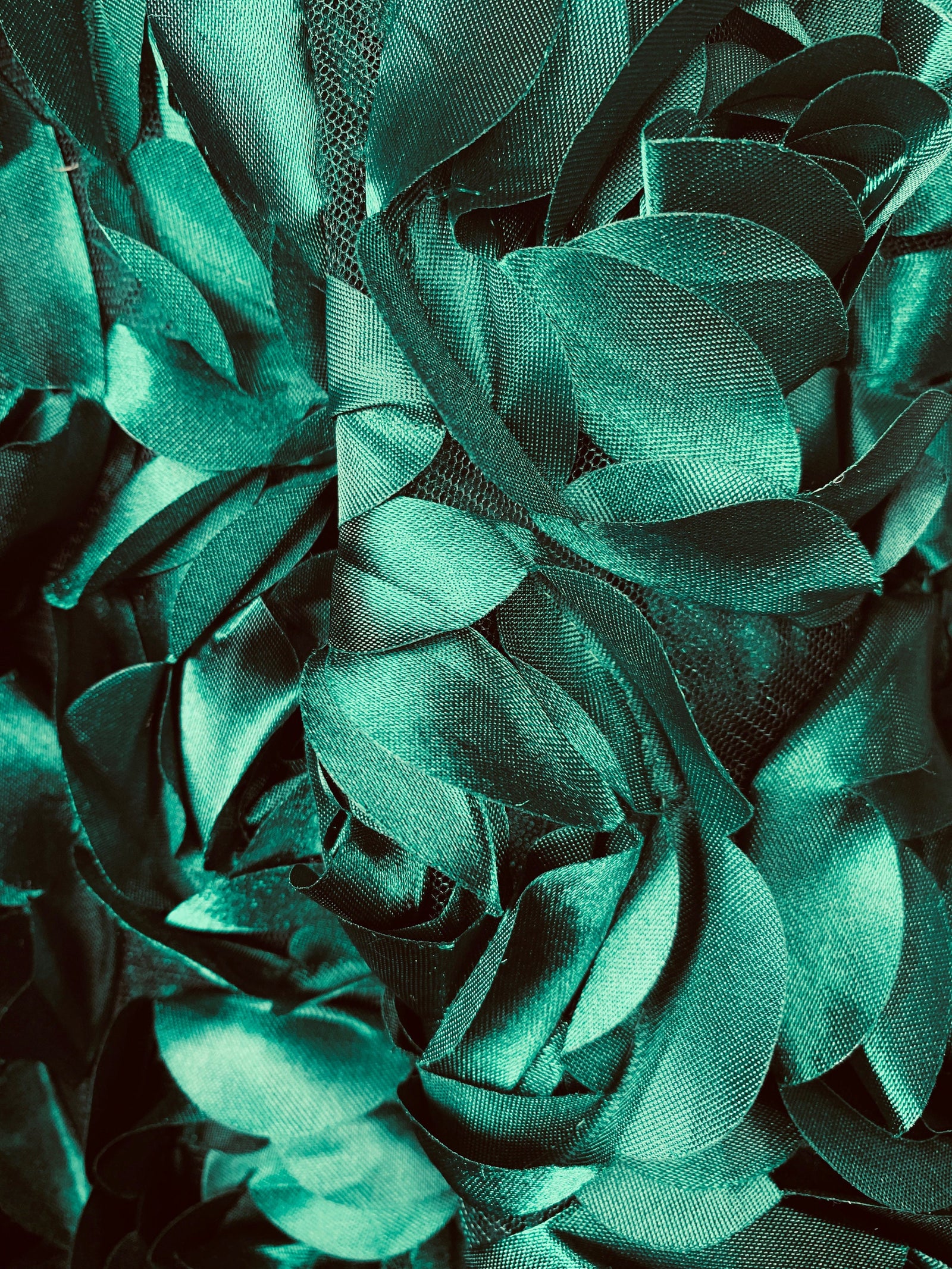 Maci HUNTER GREEN 3D Floral Polyester Satin Rosette on Mesh Fabric by the Yard - 10057