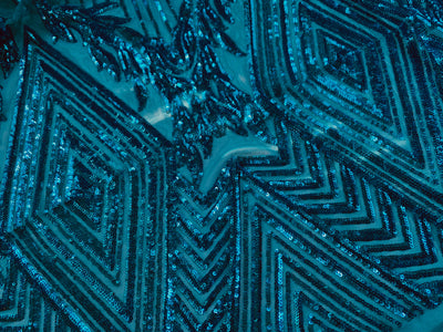 Francesca DARK TURQUOISE Vines and Diamonds Pattern Sequins on Mesh Lace Fabric by the Yard - 10130