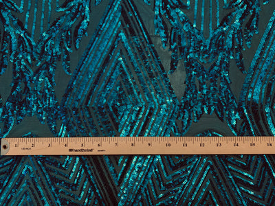 Francesca DARK TURQUOISE Vines and Diamonds Pattern Sequins on Mesh Lace Fabric by the Yard - 10130