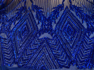 Francesca ROYAL BLUE Vines and Diamonds Pattern Sequins on Mesh Lace Fabric by the Yard - 10130