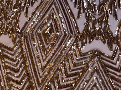 Francesca BRONZE Vines and Diamonds Pattern Sequins on DUSTY ROSE Mesh Lace Fabric by the Yard - 10130