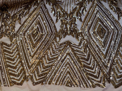 Francesca BRONZE Vines and Diamonds Pattern Sequins on DUSTY ROSE Mesh Lace Fabric by the Yard - 10130