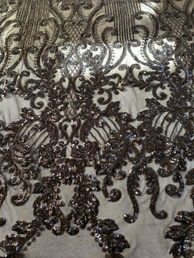 Angelica BLACK Curlicues and Leaves Sequins on Mesh Lace Fabric by the Yard - 10132