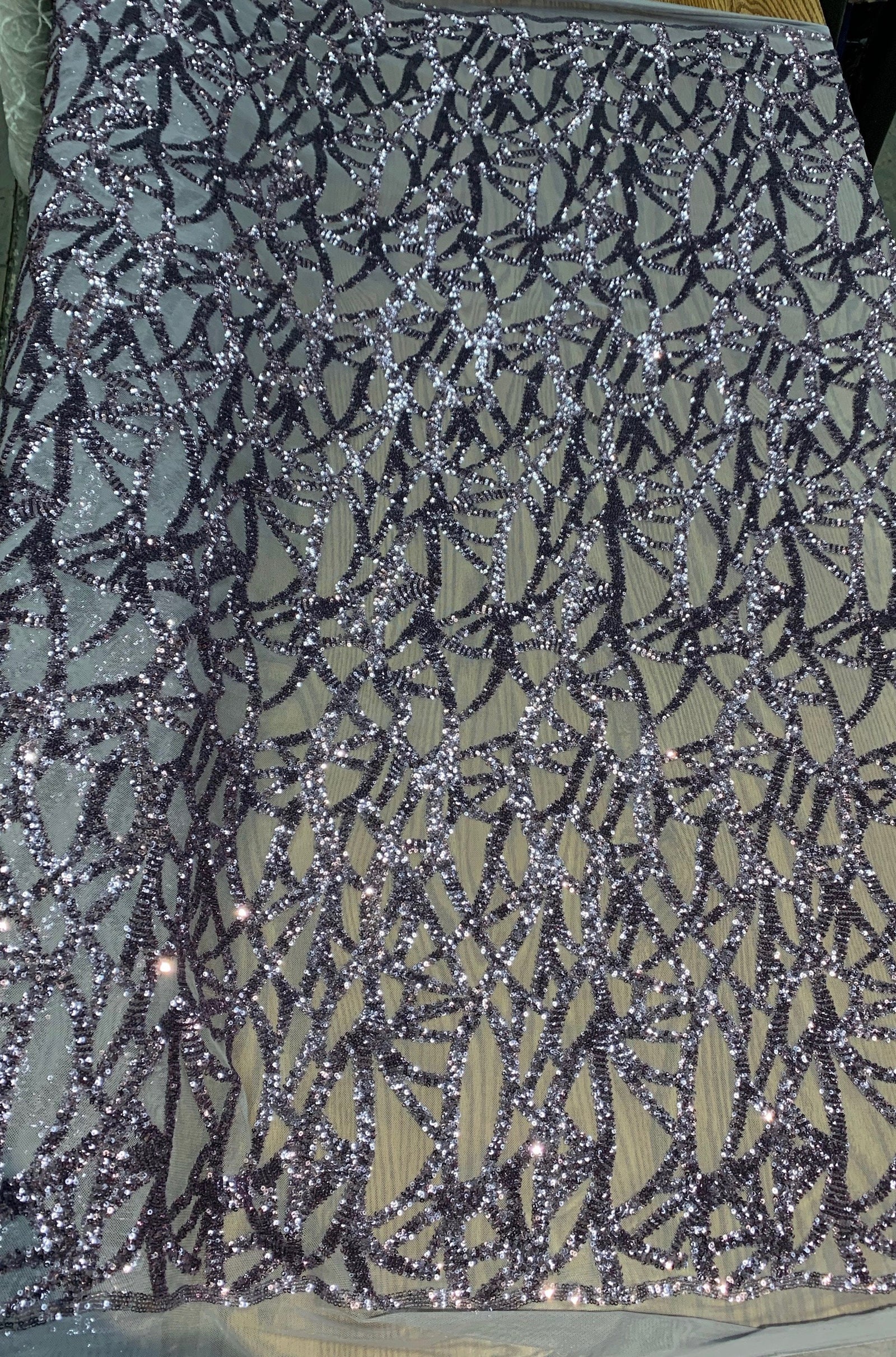 Celeste MAUVE Sequins on Mesh Lace Fabric by the Yard - 10134