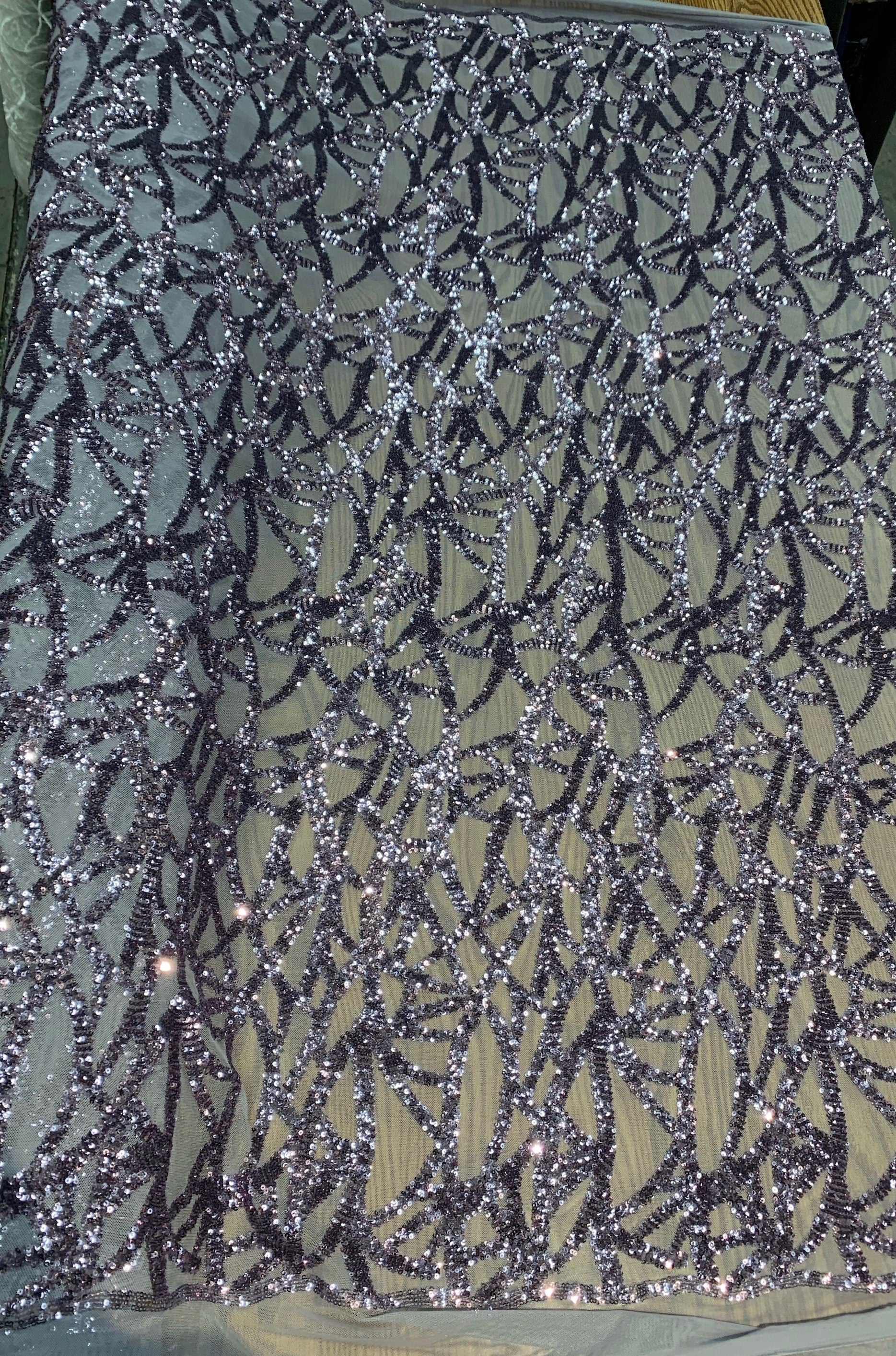 Celeste MAUVE Sequins on Mesh Lace Fabric by the Yard - 10134