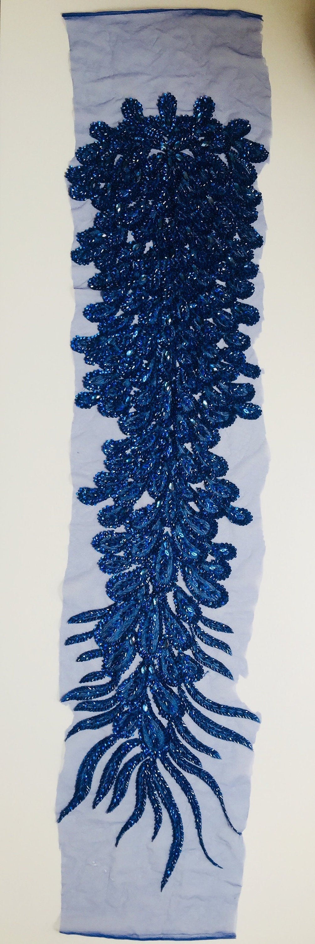 Gracie ROYAL BLUE Vegas Peacock Beaded Sequins Embroidered on Mesh Lace Fabric by Panel - 10012