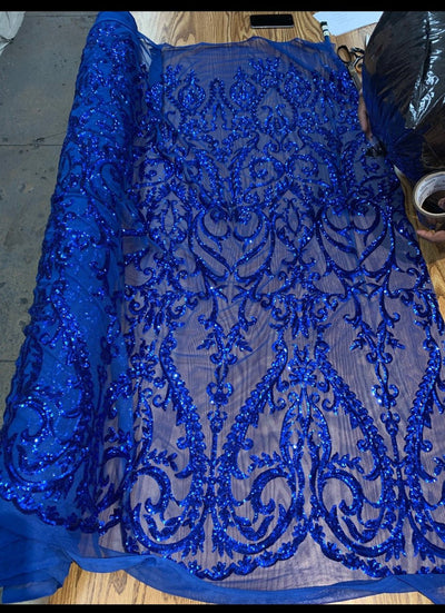 Esmeralda ROYAL BLUE Sequins on Mesh Lace Fabric by the Yard - 10102