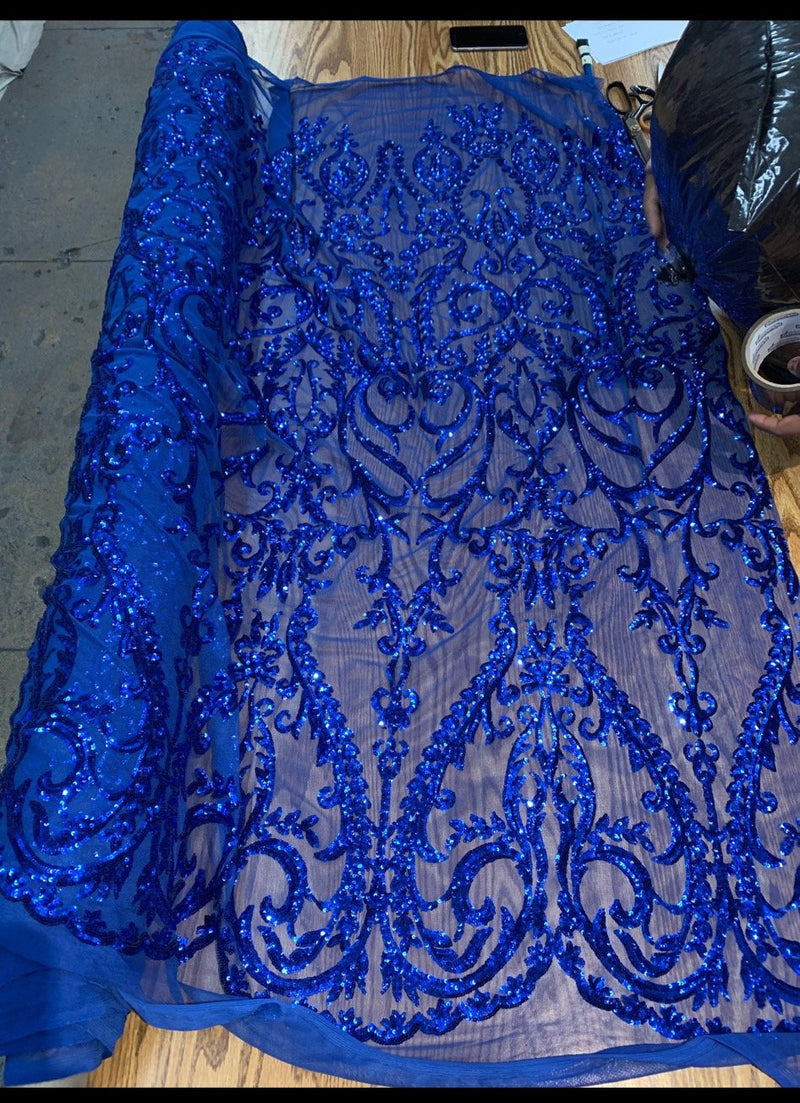 Esmeralda ROYAL BLUE Sequins on Mesh Lace Fabric by the Yard - 10102