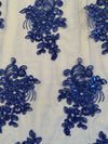Brianna ROYAL BLUE Polyester Floral Embroidery with Sequins on Mesh Lace Fabric by the Yard - 10020