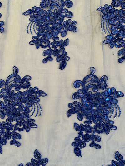 Brianna ROYAL BLUE Polyester Floral Embroidery with Sequins on Mesh Lace Fabric by the Yard - 10020