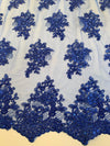 Brianna ROYAL BLUE Polyester Floral Embroidery with Sequins on Mesh Lace Fabric by the Yard - 10020