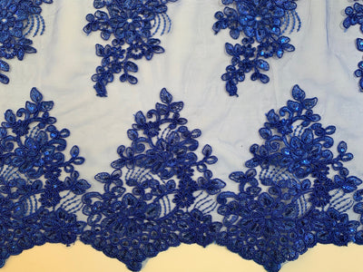 Brianna ROYAL BLUE Polyester Floral Embroidery with Sequins on Mesh Lace Fabric by the Yard - 10020