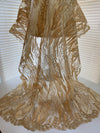 Katelyn GOLD Vines and Swirls Corded Embroidery on Mesh Fabric by the Yard - 10045