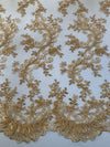 Melody GOLD Polyester Floral Embroidery with Sequins on Mesh Lace Fabric by the Yard for Gown, Wedding, Bridesmaid, Prom - 10002