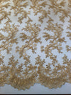 Melody GOLD Polyester Floral Embroidery with Sequins on Mesh Lace Fabric by the Yard for Gown, Wedding, Bridesmaid, Prom - 10002