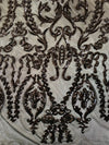 Esmeralda BLACK Sequins on Mesh Lace Fabric by the Yard - 10102