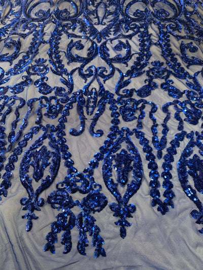 Esmeralda ROYAL BLUE Sequins on Mesh Lace Fabric by the Yard - 10102