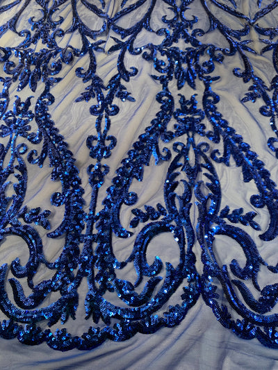 Esmeralda ROYAL BLUE Sequins on Mesh Lace Fabric by the Yard - 10102