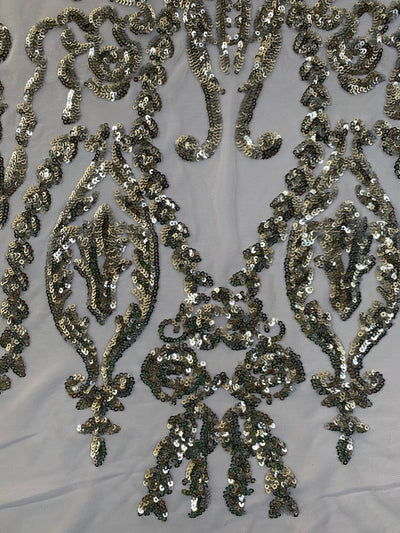 Esmeralda SILVER Sequins on WHITE Mesh Lace Fabric by the Yard - 10102