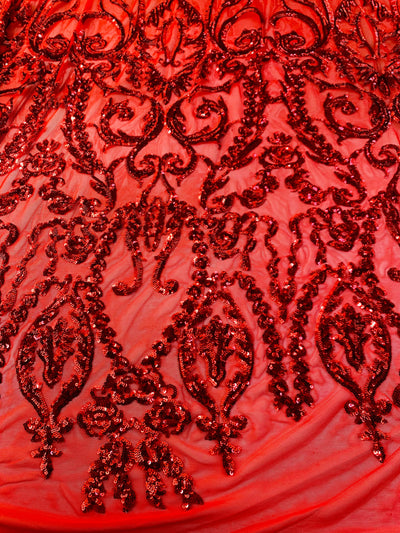 Esmeralda RED Sequins on Mesh Lace Fabric by the Yard - 10102
