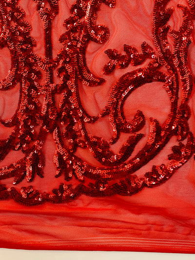 Esmeralda RED Sequins on Mesh Lace Fabric by the Yard - 10102