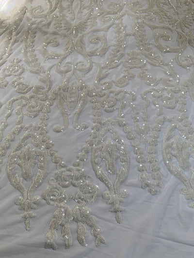 Esmeralda WHITE Sequins on Mesh Lace Fabric by the Yard - 10102