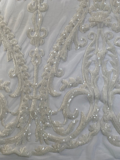Esmeralda WHITE Sequins on Mesh Lace Fabric by the Yard - 10102