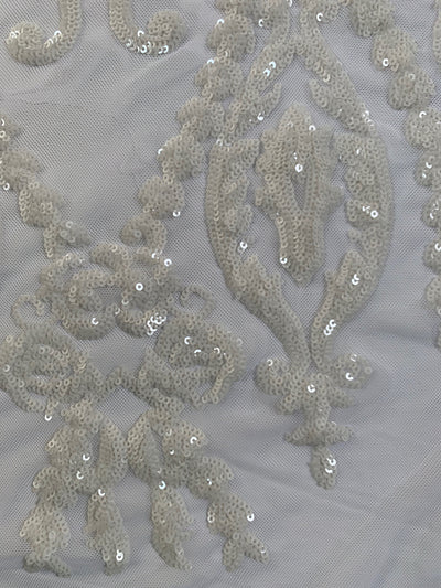 Esmeralda WHITE Sequins on Mesh Lace Fabric by the Yard - 10102