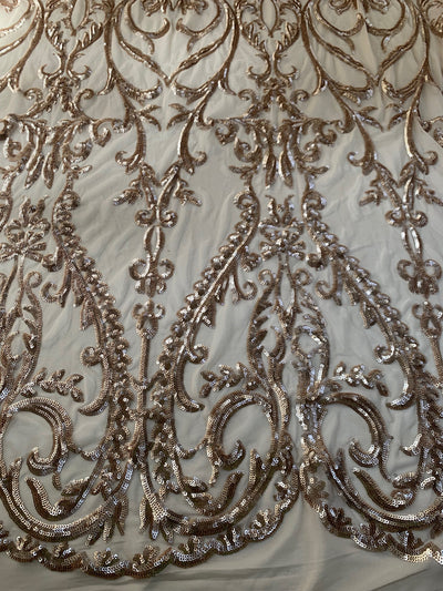Esmeralda CHAMPAGNE Sequins on Mesh Lace Fabric by the Yard - 10102