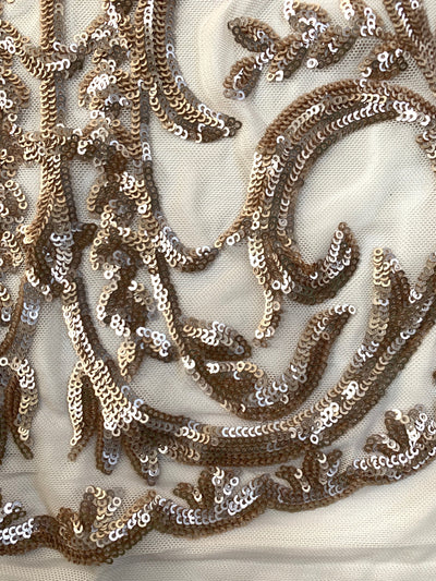 Esmeralda CHAMPAGNE Sequins on Mesh Lace Fabric by the Yard - 10102