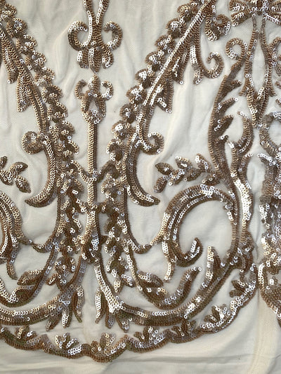 Esmeralda CHAMPAGNE Sequins on Mesh Lace Fabric by the Yard - 10102