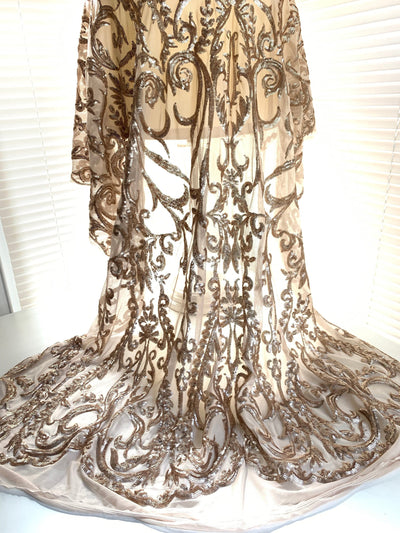 Esmeralda CHAMPAGNE Sequins on Mesh Lace Fabric by the Yard - 10102