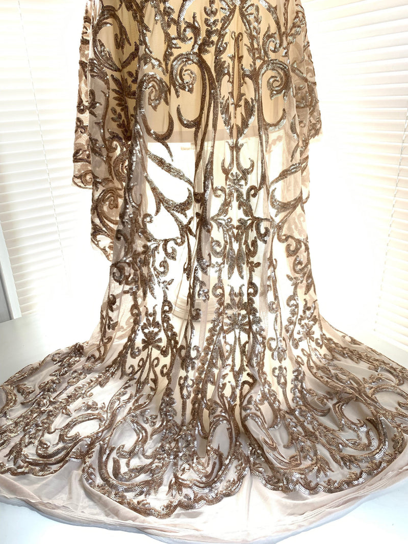 Esmeralda CHAMPAGNE Sequins on Mesh Lace Fabric by the Yard - 10102