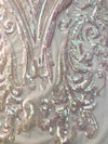 Alaina BLUSH PINK IRIDESCENT Curlicue Sequins on Mesh Lace Fabric by the Yard - 10018