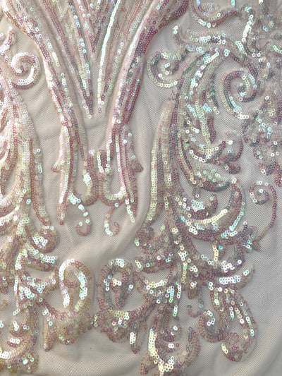 Alaina BLUSH PINK IRIDESCENT Curlicue Sequins on Mesh Lace Fabric by the Yard - 10018