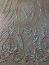 Alaina BLUSH PINK IRIDESCENT Curlicue Sequins on Mesh Lace Fabric by the Yard - 10018