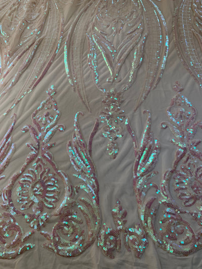 Alaina BLUSH PINK IRIDESCENT Curlicue Sequins on Mesh Lace Fabric by the Yard - 10018