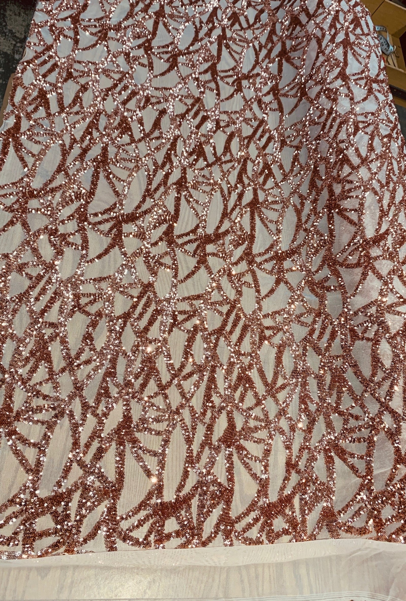 Celeste COPPER Sequins on Mesh Lace Fabric by the Yard - 10134