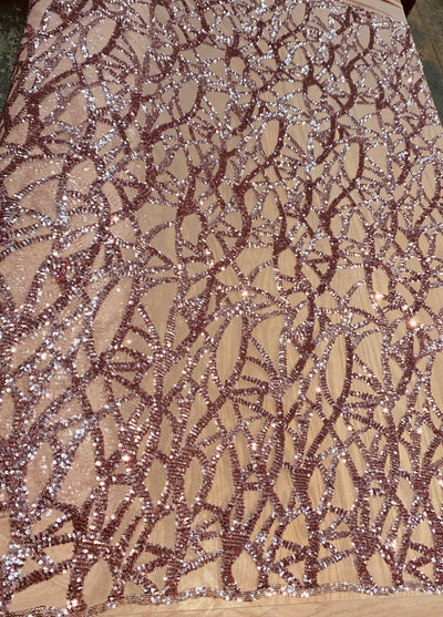 Celeste DUSTY ROSE Sequins on Mesh Lace Fabric by the Yard - 10134