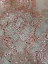 Vivian BLUSH PINK Polyester Embroidery with Sequins on Mesh Lace Fabric by the Yard for Gown, Wedding, Bridesmaid, Prom - 10003