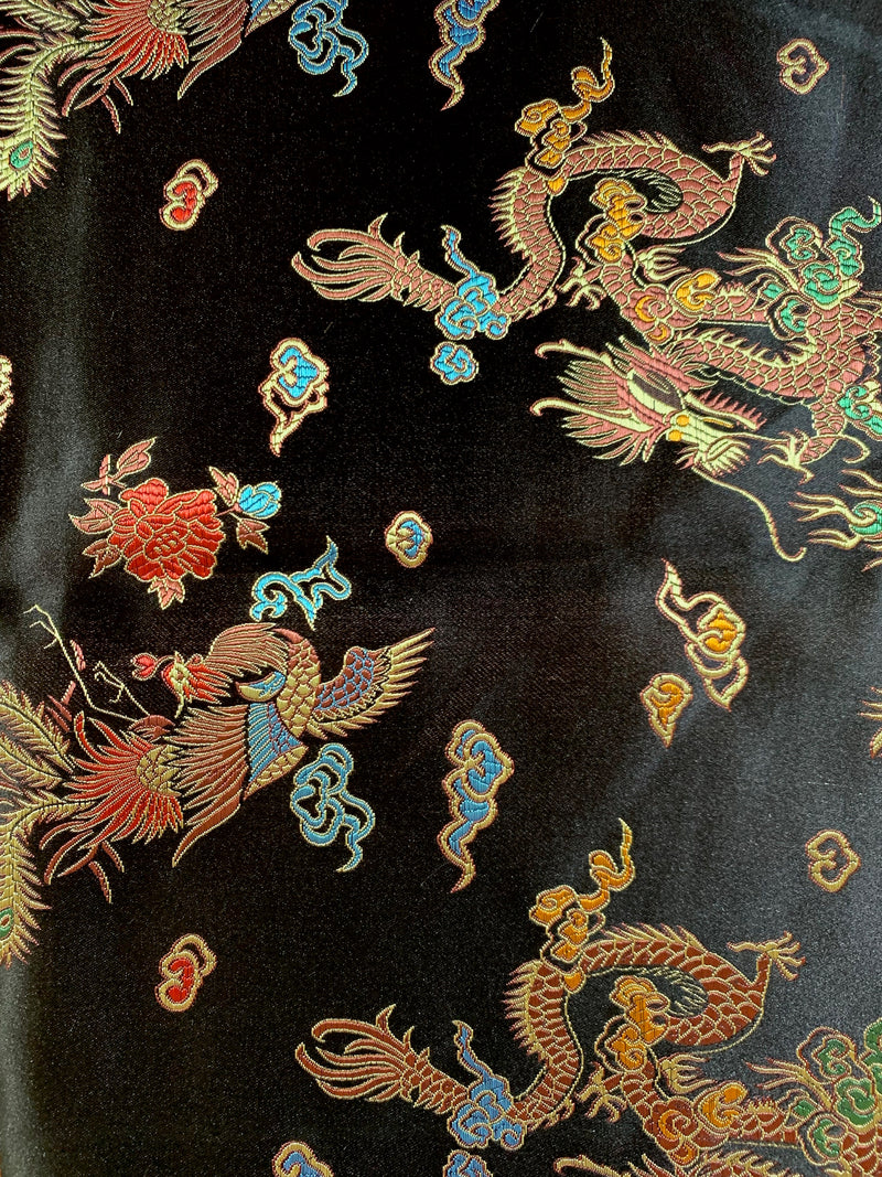 Hope BLACK Dragon Brocade Chinese Satin Fabric by the Yard - 10040