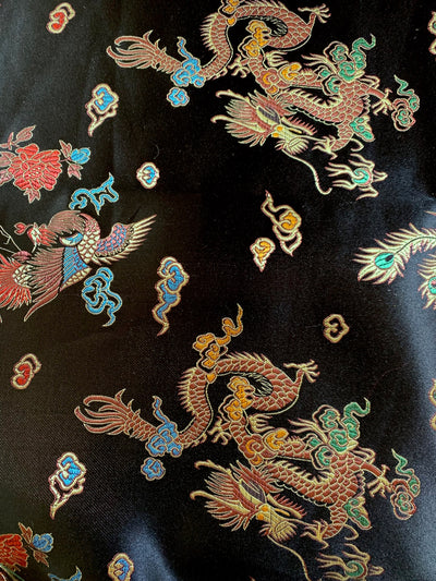 Hope BLACK Dragon Brocade Chinese Satin Fabric by the Yard - 10040