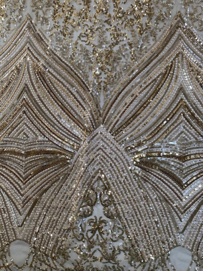 Averie CHAMPAGNE Geometric Butterfly Sequins on Mesh Lace Fabric by the Yard - 10113