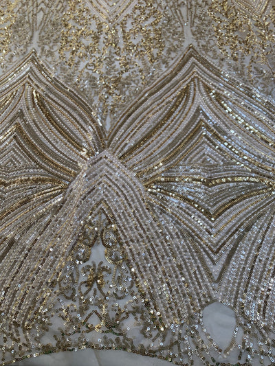 Averie CHAMPAGNE Geometric Butterfly Sequins on Mesh Lace Fabric by the Yard - 10113