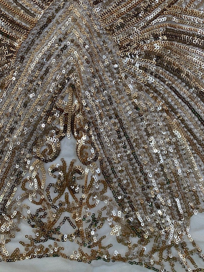 Averie GOLD Geometric Butterfly Sequins on Mesh Lace Fabric by the Yard - 10113
